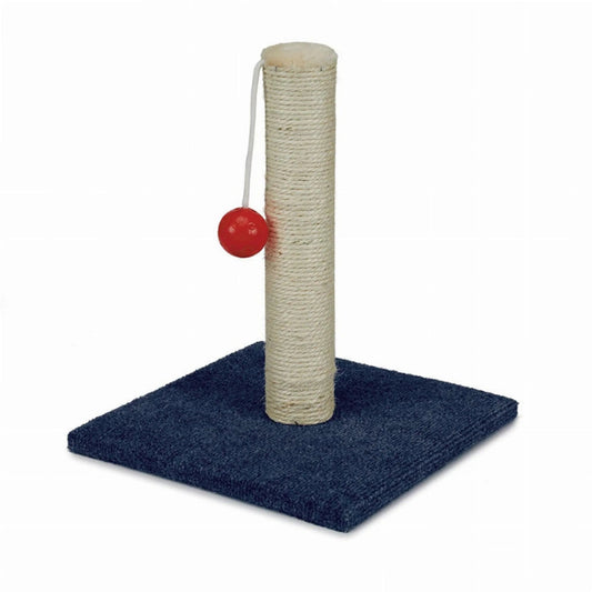 Scruffys Sisal Scratch Post Cat Scratcher with red ball toy on navy blue base