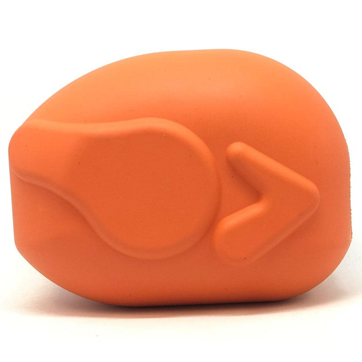 Matte orange rubber roasted turkey dog toy front view