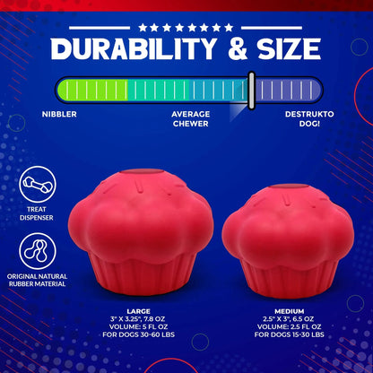 Medium and large pink cupcake dog chew toys size guide