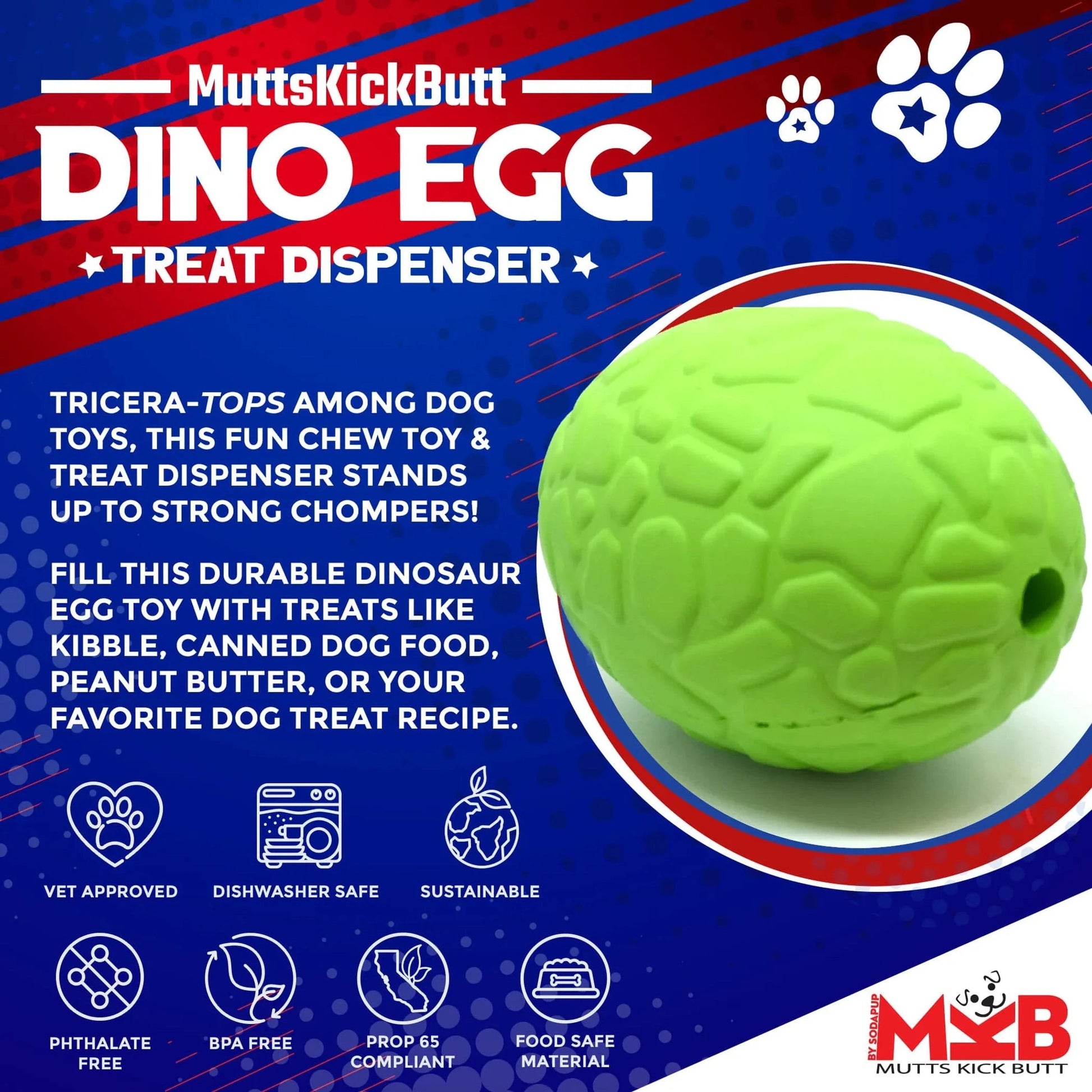 BPA free dishwasher safe green dinosaur egg chew toy