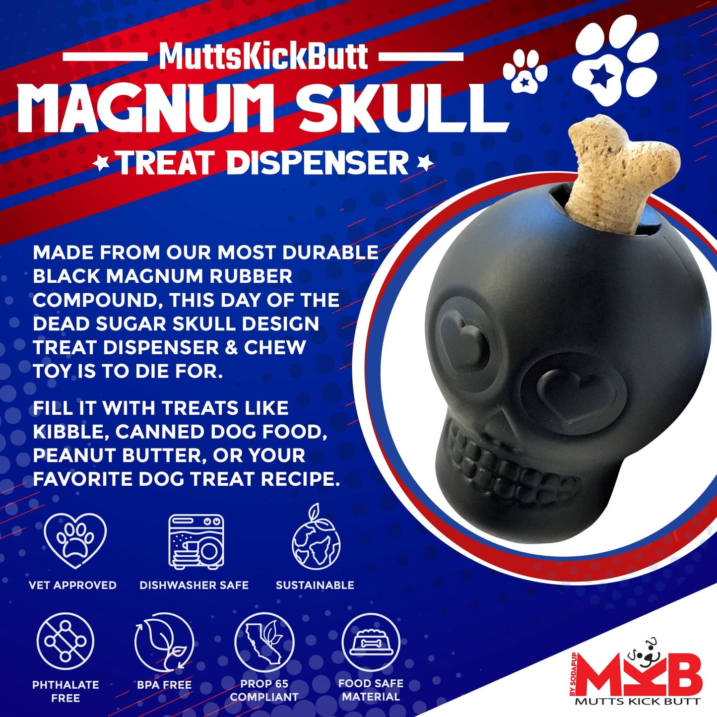 SodaPup Black Magnum Sugar Skull Rubber Chew