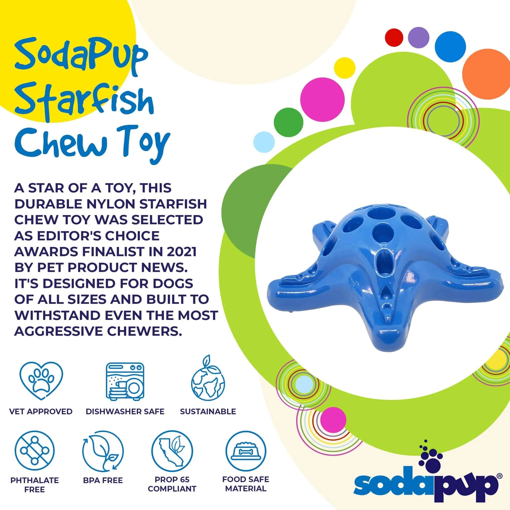 SodaPup blue starfish dog puzzle feeder with dishwasher safe features