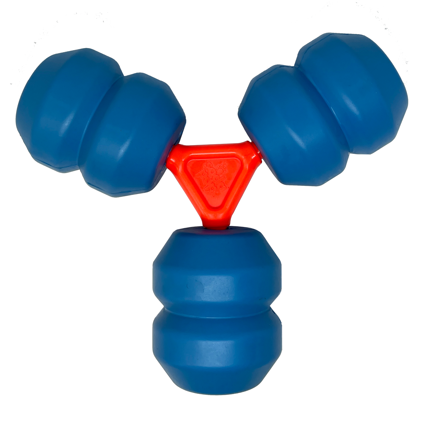 Close-up of blue and orange SodaPup connector with embossed logo and star opening