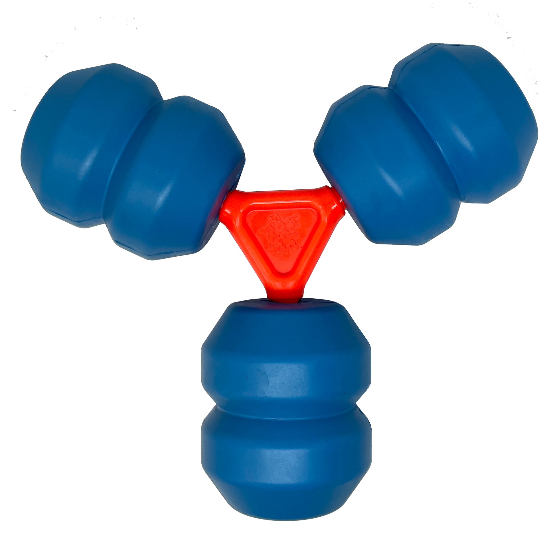 Close-up of blue and orange SodaPup connector with embossed logo and star opening
