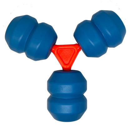 Close-up of blue and orange SodaPup connector with embossed logo and star opening