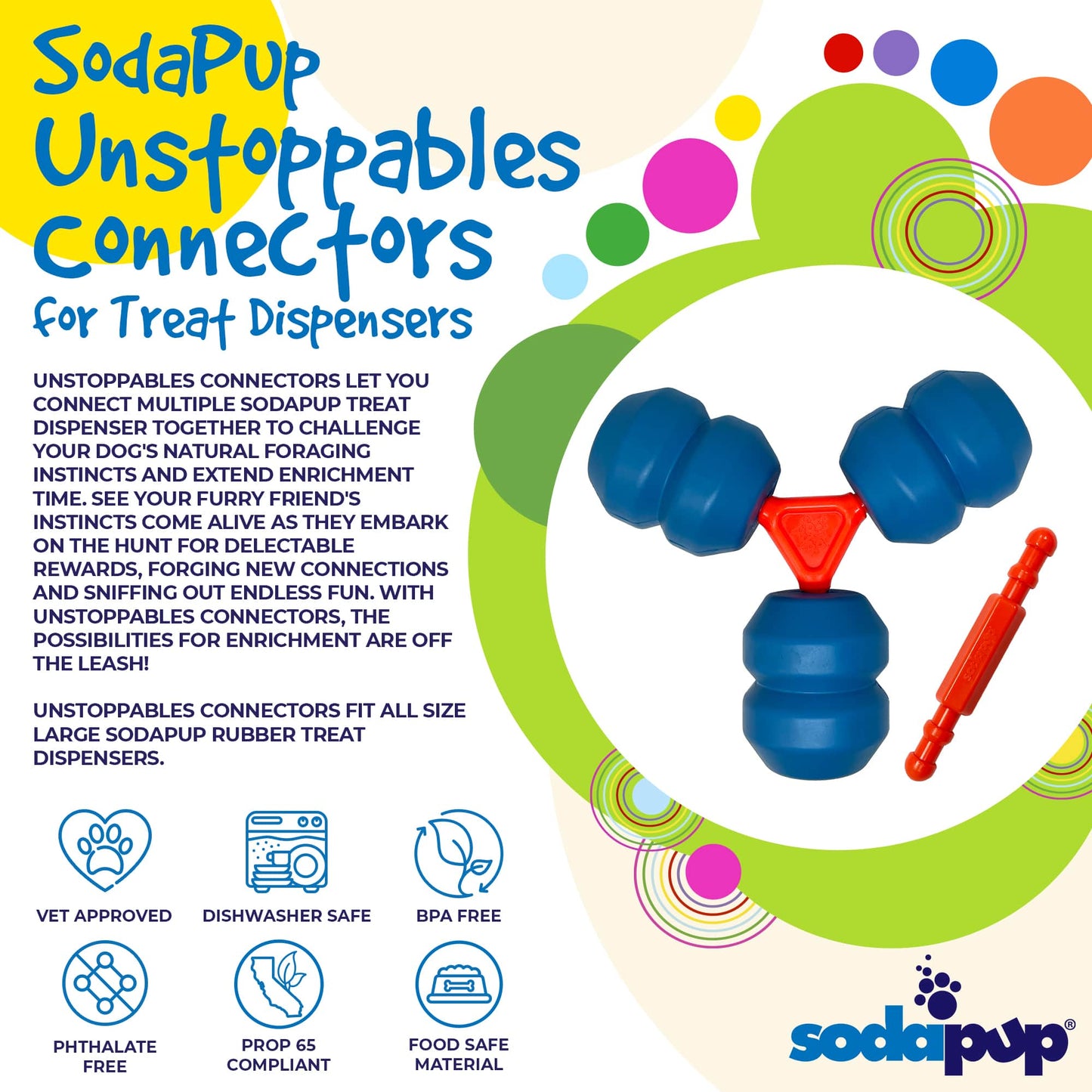 SodaPup Unstoppables Connectors 2-Pack blue and orange dog puzzle feeder accessory