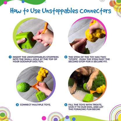Step-by-step guide connecting multiple SodaPup toys with Unstoppables connectors