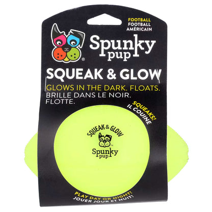 Spunky Pup squeak and glow ball packaging on a white background