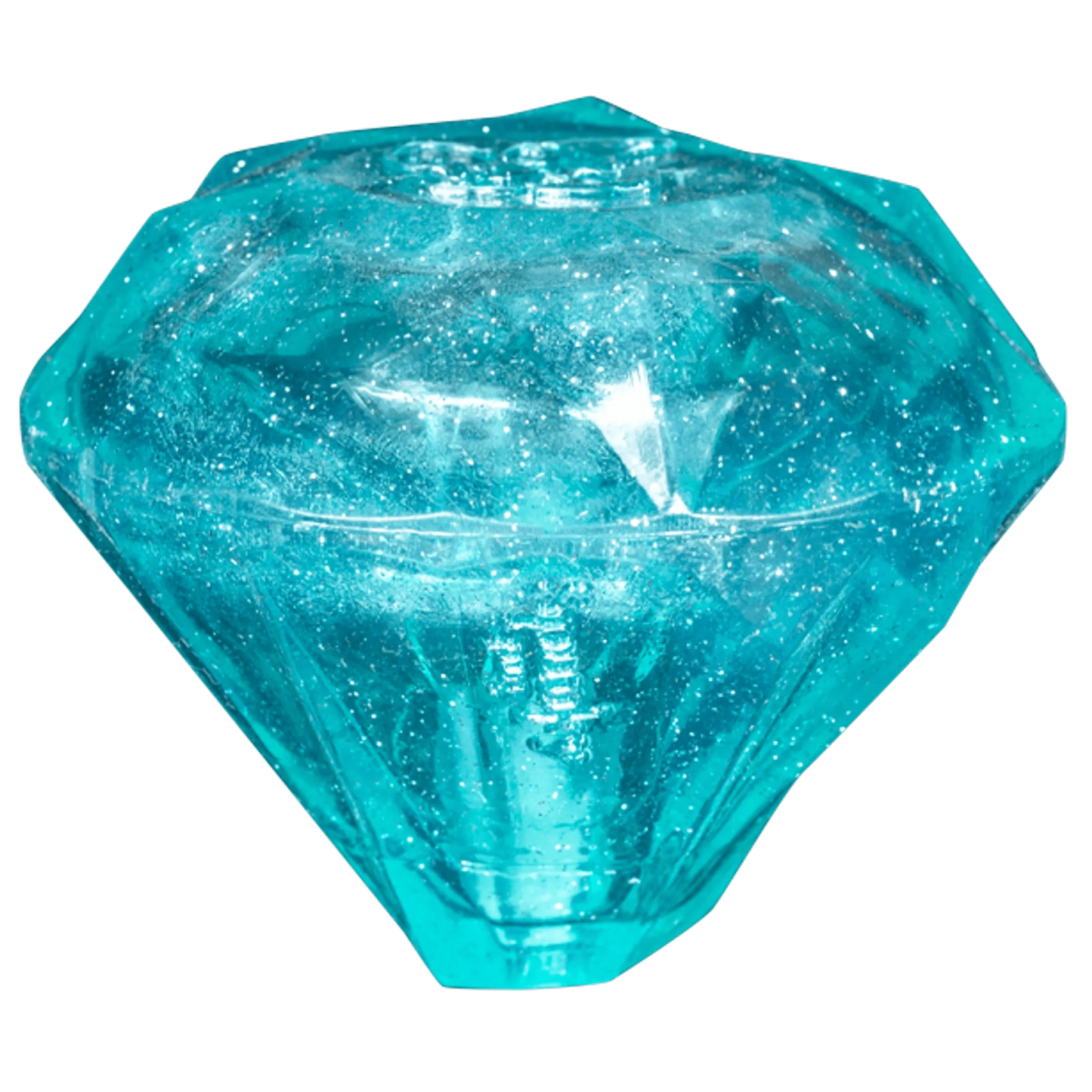 Turquoise diamond-shaped squeaky fetch toy with glitter and geometric cut