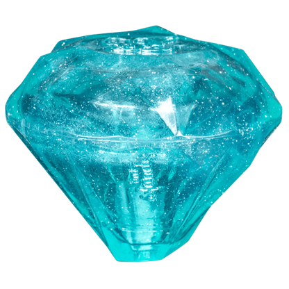 Turquoise diamond-shaped squeaky fetch toy with glitter and geometric cut