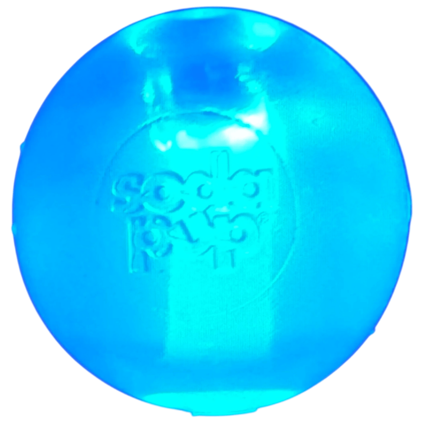 Blue SodaPup PUP-X rubber strobe ball with motion-activated light