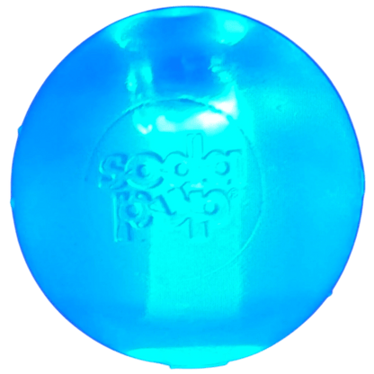 Blue SodaPup PUP-X rubber strobe ball with motion-activated light