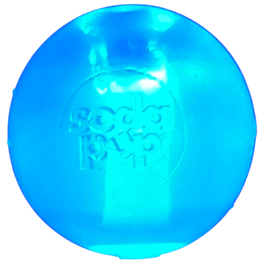 Blue SodaPup PUP-X rubber strobe ball with motion-activated light
