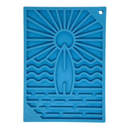 Blue surfboard and wave pattern SodaPup eMat lick mat front view