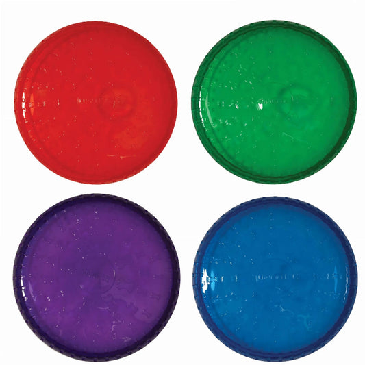 Chomper TPR Frisbee Fetch Toy in red, green, purple, and blue with textured grip