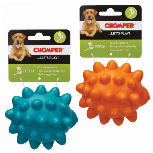 Teal and orange rubber hedgehog dog toys with spiky texture for fetch and mental enrichment
