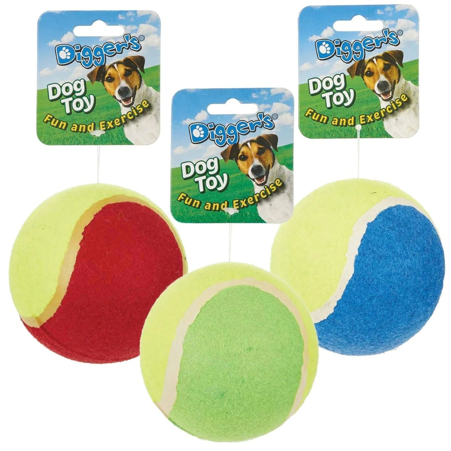 Digger's 4-inch felt tennis ball fetch toy for dogs, multi-color with non-slip texture