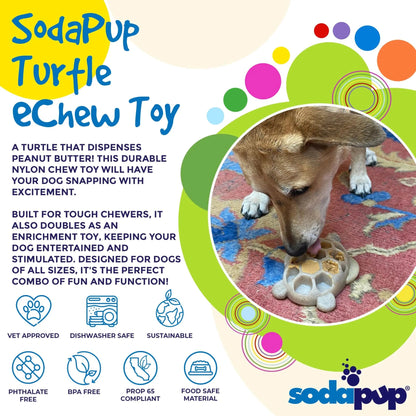 SodaPup durable nylon turtle chew toy dispenses peanut butter for mental stimulation