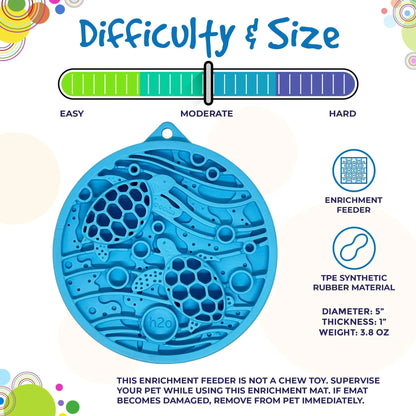 Blue eco-in h2o turtle enrichment feeder with textured ridges and sea design