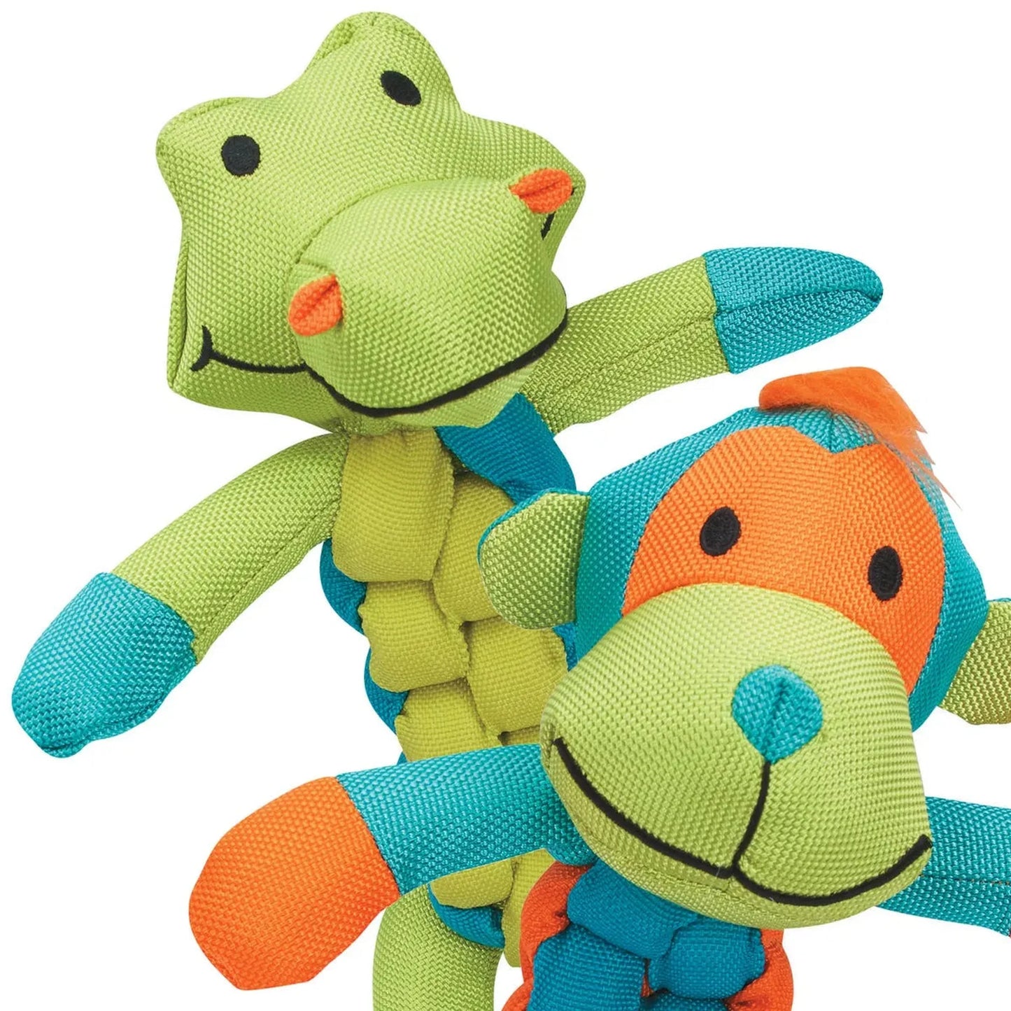 Close-up of Chomper Twisterz braided fabric texture on dog chew toys