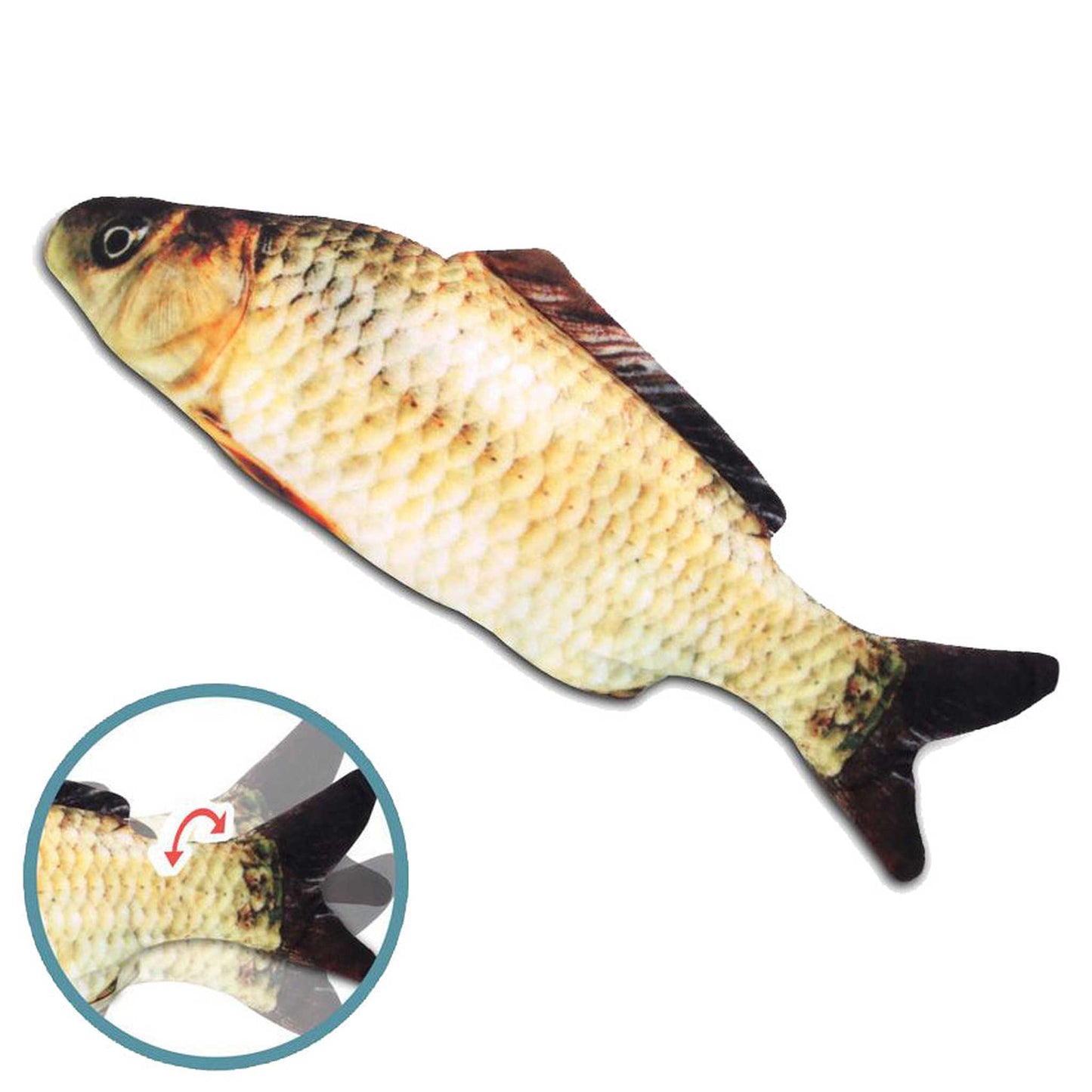 Beige and brown realistic scale pattern fish toy with dark tail fin and rotating joint detail
