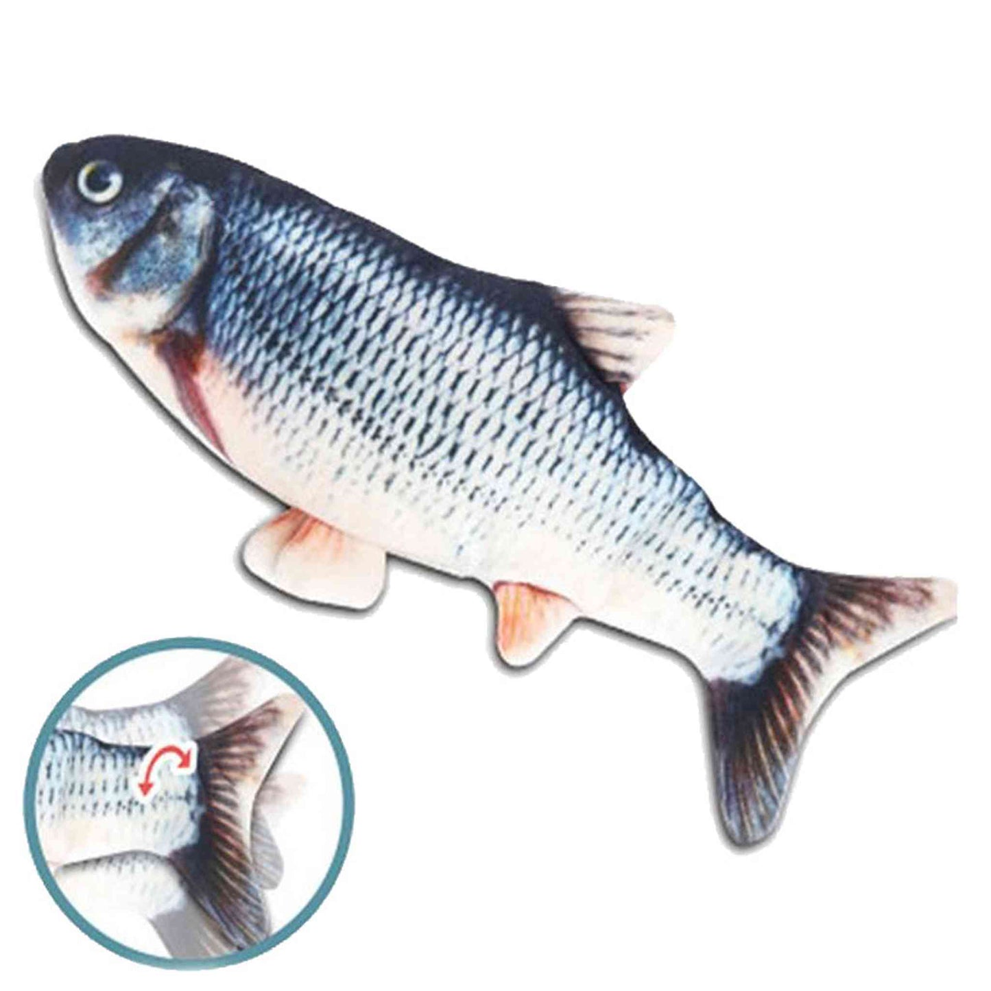 Blue-gray and silver Viral Flopping Fish plush with detailed scales and rotating flopping tail mechanism