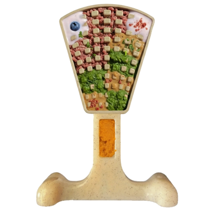 SodaPup Waffle Tower nylon dog toy with compartments filled with treats and kibble