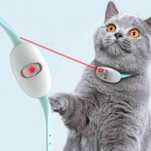 Mint green wearable smart laser teaser collar with adjustable strap and red lens emitter