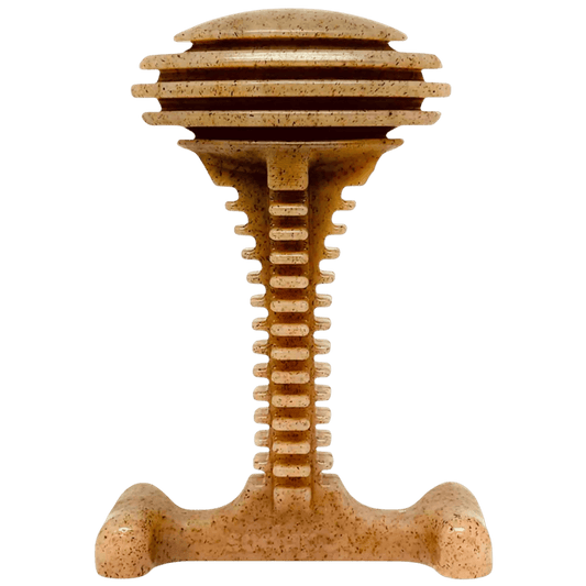 Brown speckled SodaPup Honey Bone nylon chew toy for heavy chewers with ridged grooves