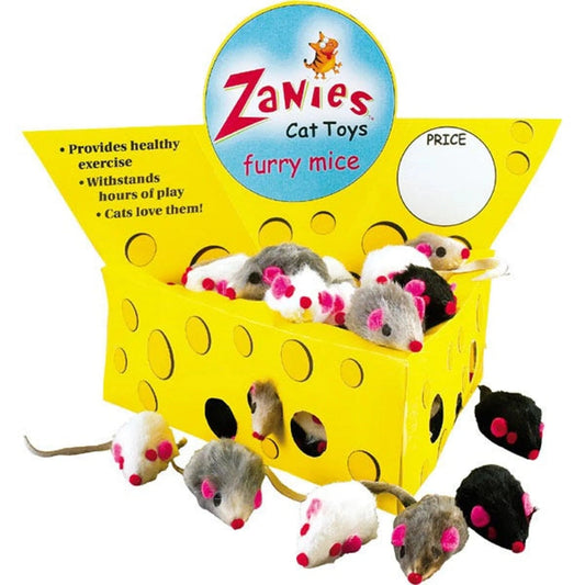 Zanies cheese wedge display box with 60 catnip fur mice plush toys