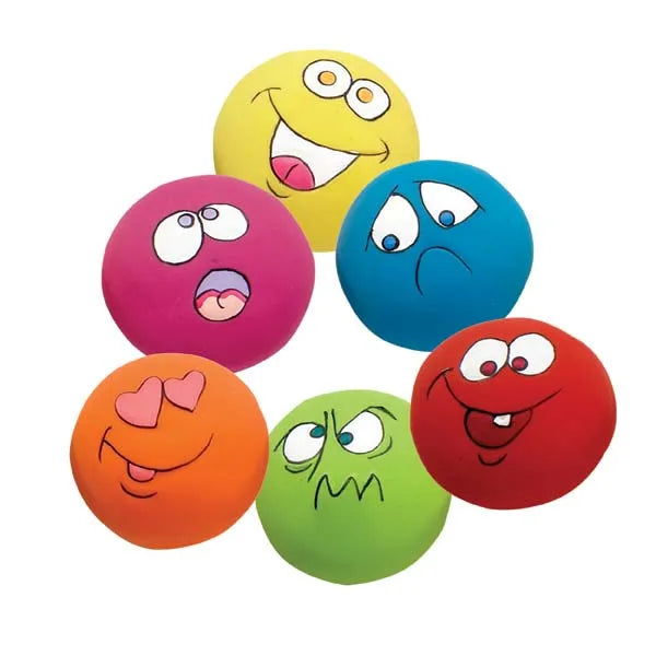 Zanies 6-pack colorful latex dog fetch toys with funny cartoon faces