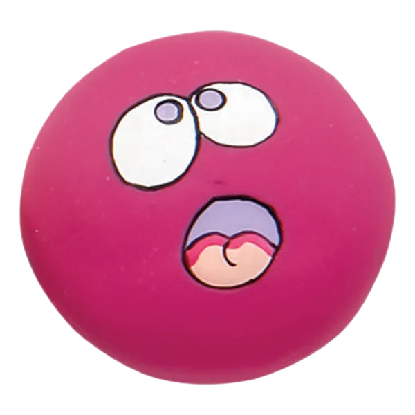 Magenta Zanies latex dog toy with open O-mouth and layered tongue