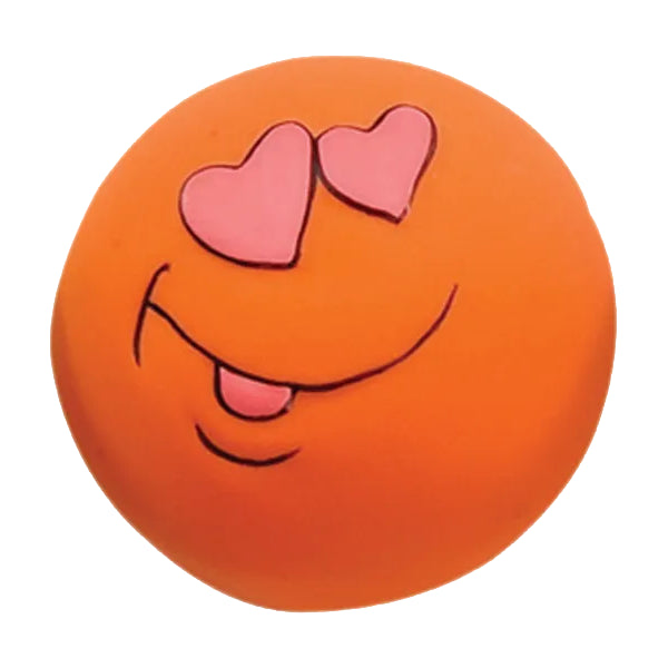 Orange Zanies latex dog toy with heart-shaped eyes and sticking tongue