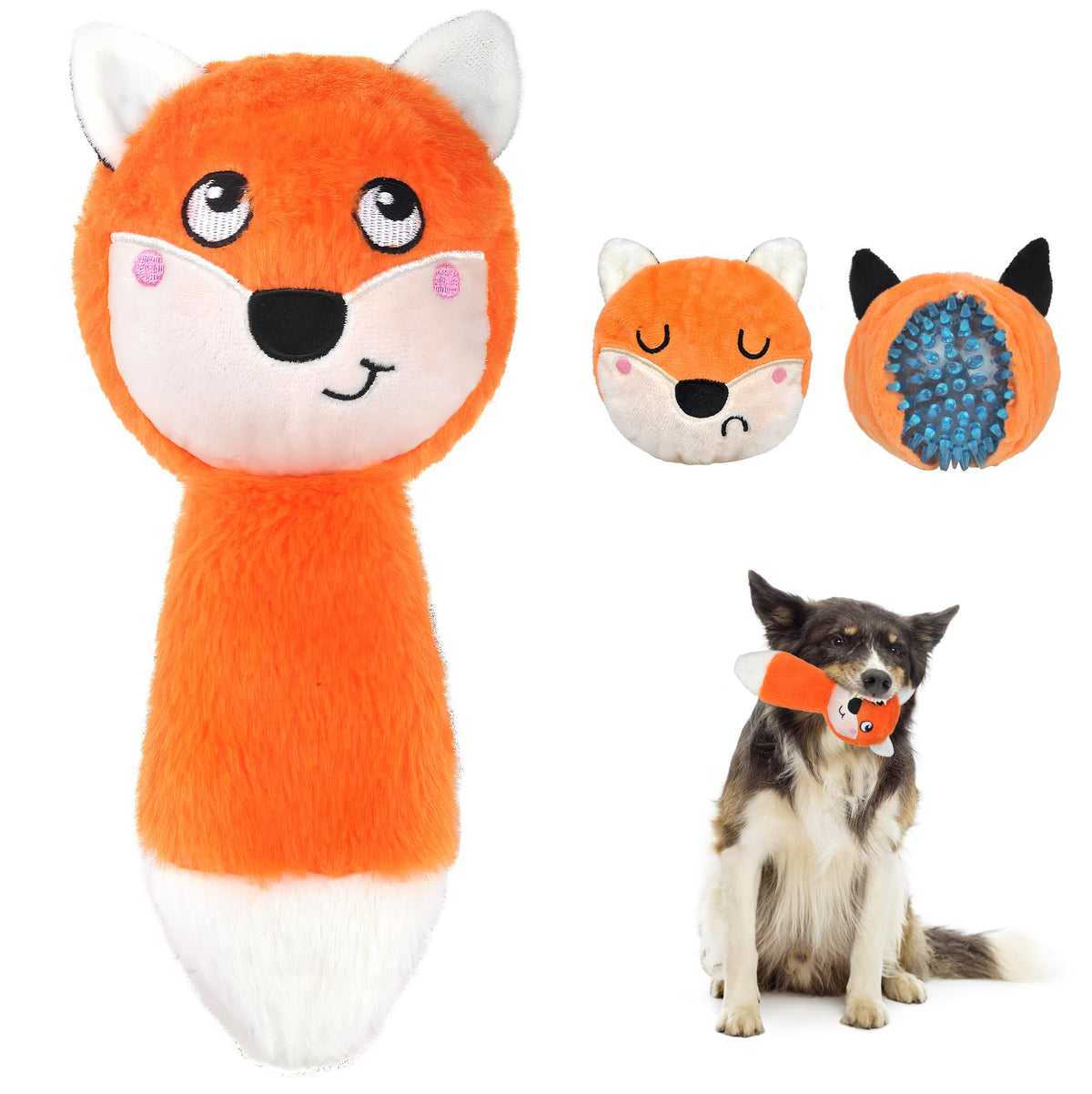 Fida Squeaky Dog Toys for Aggressive Chewers 3 in 1 Dog Chew Toys with 3 LayersInteractive Dog Toys for Large Dogs Balls to Keep Them Busy for Small Medium Dogs(Fox)