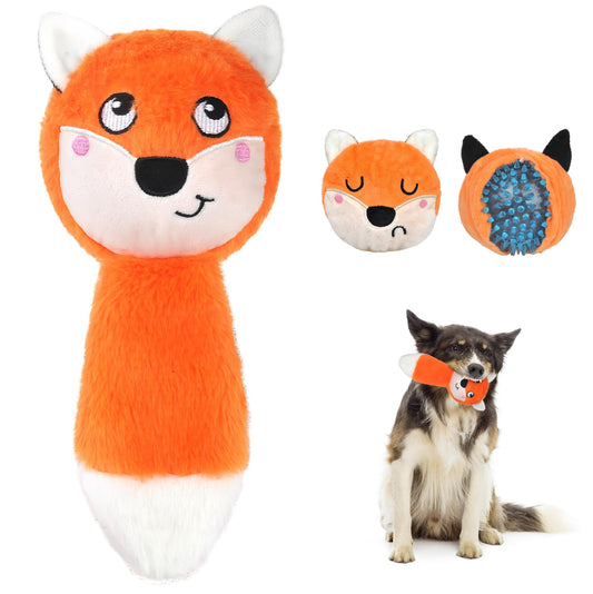 Fida Squeaky Dog Toys for Aggressive Chewers 3 in 1 Dog Chew Toys with 3 LayersInteractive Dog Toys for Large Dogs Balls to Keep Them Busy for Small Medium Dogs(Fox)