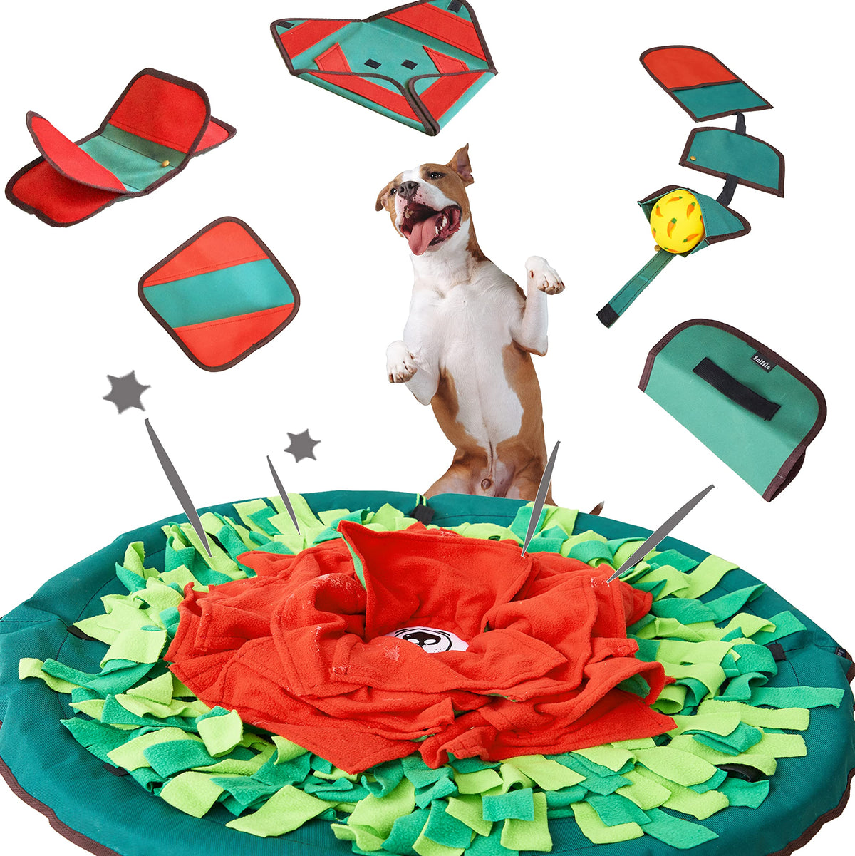 Sniffiz SmellyMatty Snuffle Mat for Dogs - Enrichment Hide & Seek Treat Toys (Large Nosework Sniff Mat + Food Puzzles) - Interactive IQ Game for Boredom (Spring Garden (5 Food Puzzles))