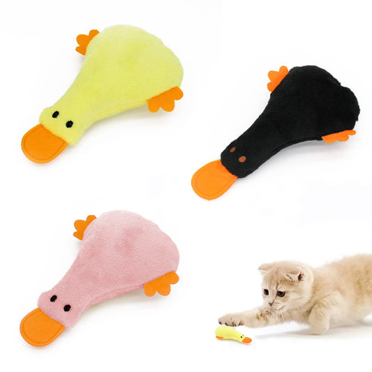 Andiker Cat Catnip Toys 3Pcs Cat Interactive Toys for Indoor Cats Soft Plush Cat Chew Toys with Crinkle Paper for Relieve Stress Reduce Boredom Teething (Duck)