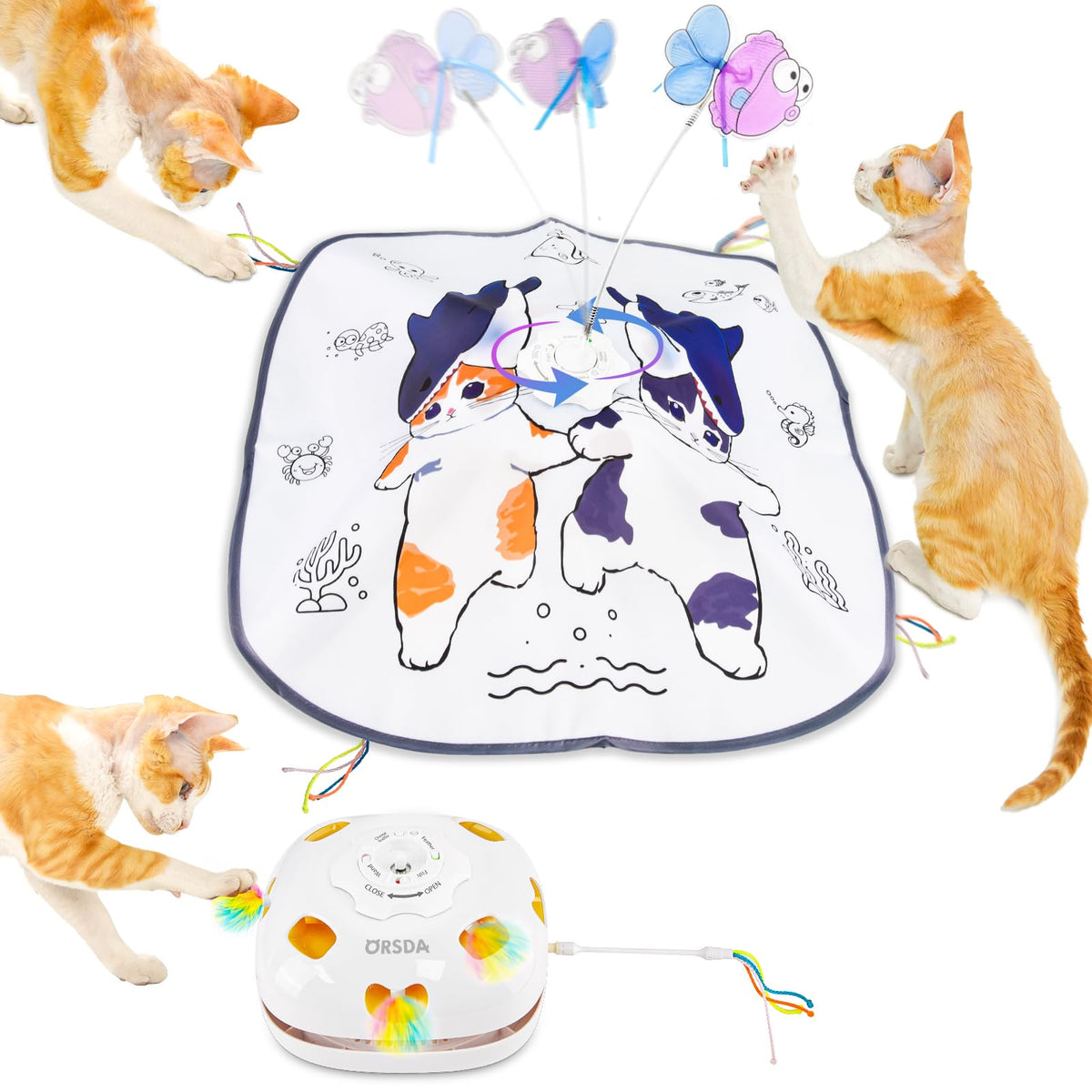 ORSDA Cat Toys for Indoor Cats 5 in 1 Interactive Cat Toy Rechargeable Automatic Enrichment Toys for Cats Home Alone for Bored Indoor Adult Cats Self Play Kitten Toys for Exercise Touch Activated