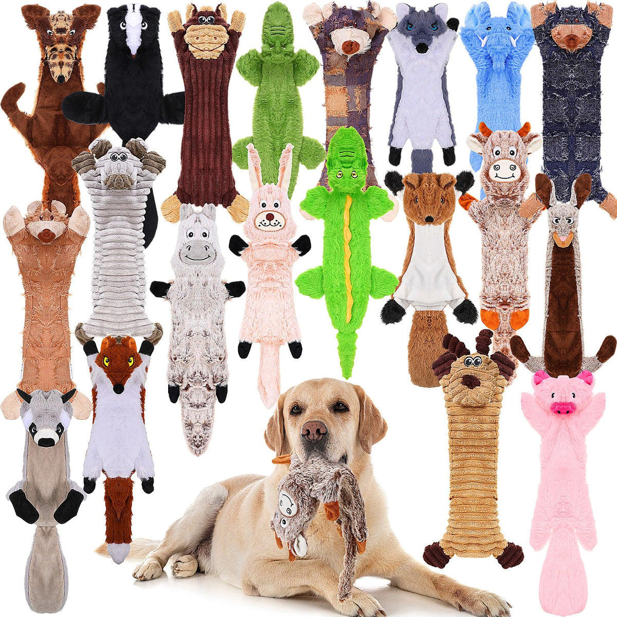 Outus 20 Pcs Dog Squeaky Toys No Stuffing Dog Toys for Aggressive Chewers Crinkle Dog Toys Animals Puppy Toys Dog Squeak Toys Teething Plush Dogs Chew Toy for Small Medium Large Pet Gift 20 Styles