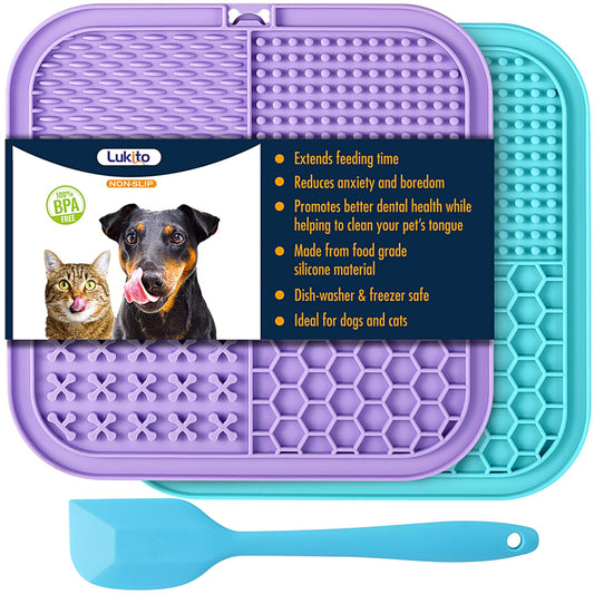LUKITO Lick Mat for Dogs & Cats 2 Pack with Suction Cups Dog Lick Mat for Anxiety Relief Dog Toys to Keep Them Busy Peanut Butter Licking Pad for Boredom Reducer Perfect for Bathing Grooming