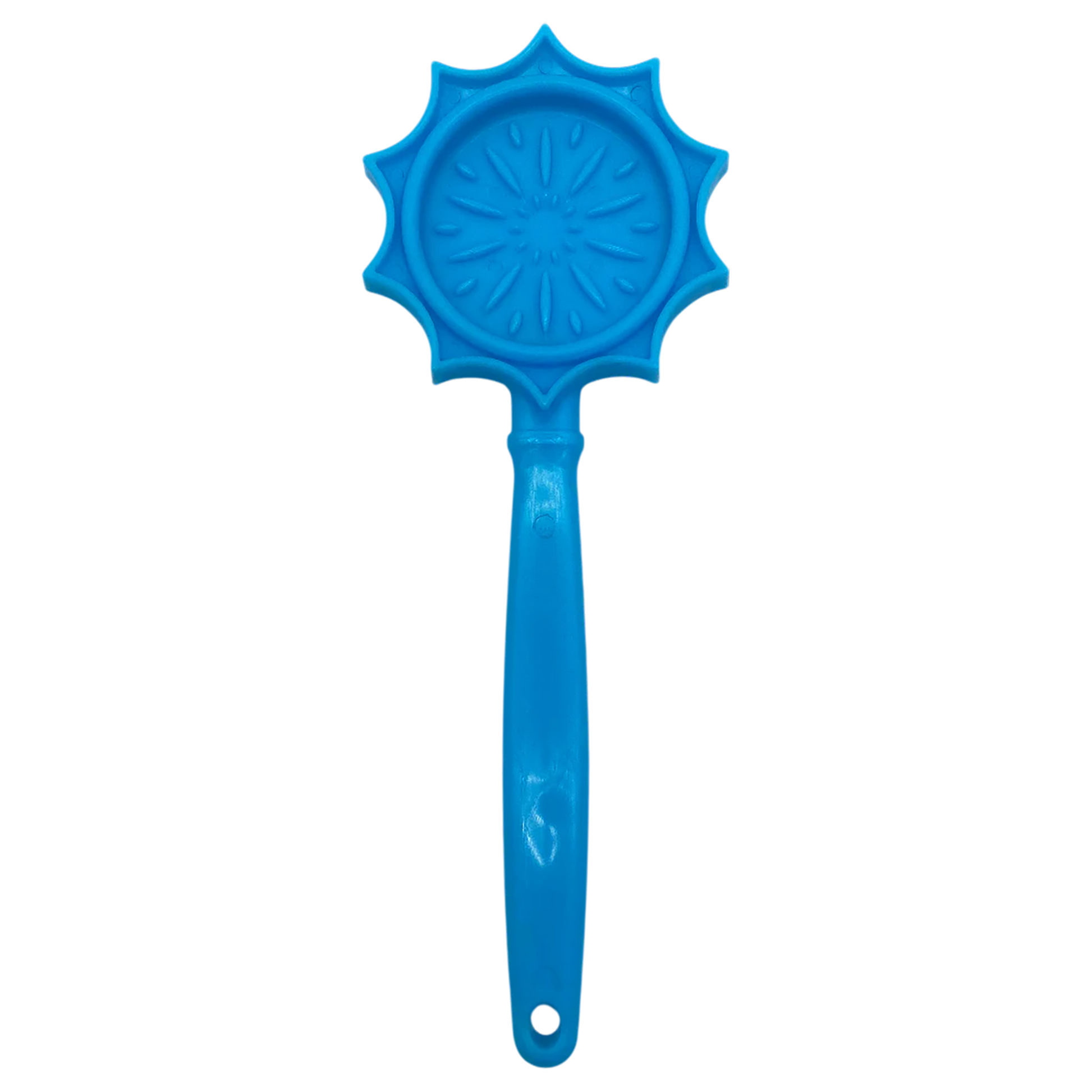Blue sunburst patterned SodaPup lick stick with radiating lines on plain white background